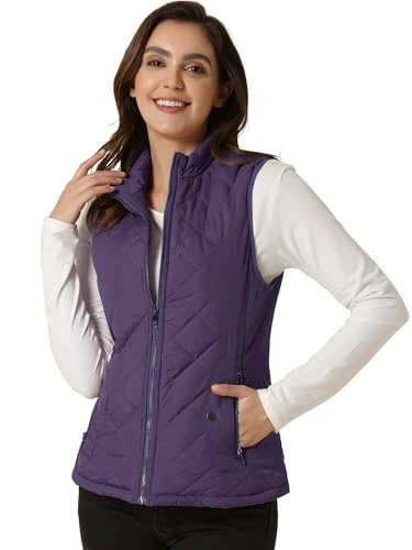 Women's Body Warmer Stand Collar Lightweight Quilted Zip Jacket Gilet Purple M