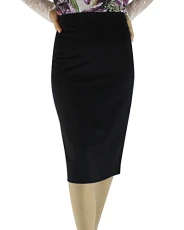 Women's Bodycon Skirt Slim Solid Color Stretch Midi Pencil Skirts Black XXXXL