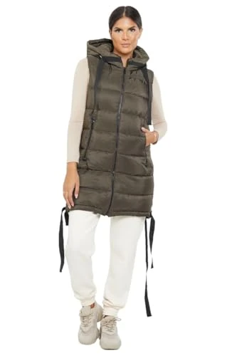 Womens Bodywarmer Duffle Hooded Gilet Ladies Puffer Padded Warm Sleeveless Coat Zipper Longline Quil