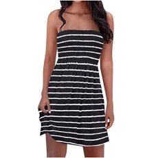 Women's Boho Dress Bandeau Summer Dress Elegant Short Casual Dress Strapless Sleeveless Party Beach Dress Cocktail Dress Colour Gradient Flowers Print Mini Dress Stretch High Waist Pleated