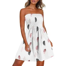 Women's Boho Dress Bandeau Summer Dress Elegant Short Casual Dress Strapless Sleeveless Party Beach Dress Cocktail Dress Colour Gradient Flowers Print Mini Dress Stretch High Waist Pleated