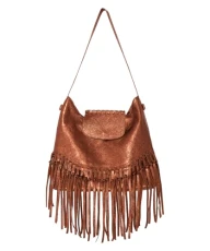 Women's Boho Tassel Trim Premium Suede Shoulder Bag, Bronze, One Size Women's Boho Tassel Trim Premium Suede Shoulder Bag, Bronze, One Size