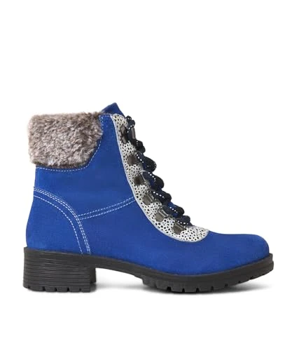 Women's Bold Faux Fur Animal Print Chunky Suede Boots Ankle, Cobalt Blue, 6 UK