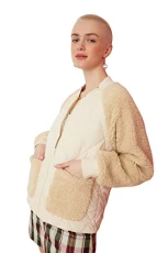 Women's Bomber Collar Plain Regular Winter Jacket Coat, Beige, XS Women's Bomber Collar Plain Regular Winter Jacket Coat, Beige, XS