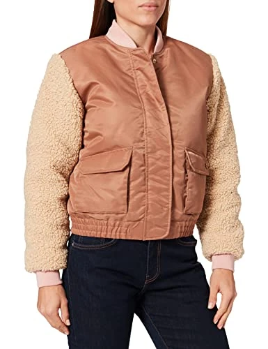 Women's Bomber Jacket with Teddy Sleeves and Repreve Padding College, Pink Rose 4162, S