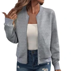 Womens Bomber Jackets Casual Stand Collar Full Zip Coats Plain Quilted Lightweight Jacket Long Sleeve Sweatshirt Dressy Tops Fall Fashion Short Cardigan Outerwear S-XXL Sale