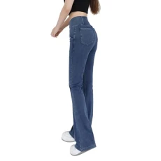 Womens Bootcut Flared Jeans Crossover High Waisted Ladies Wide Leg Palazzo Bell Bottom Denim Pants Slim Fit Pull On Tummy Control Full Length Workout Bootleg Activewear Trousers