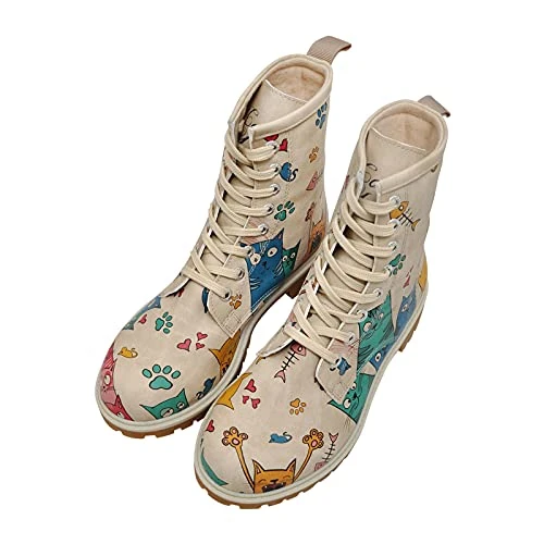 Women's Boots-Cat Lovers Fashion, Beige, 6 UK