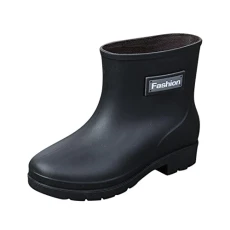 Women's Boots, Short Rain Boots for Women, Ankle Waterproof Rain Boots, Slip-on Garden Boots, Rubber Shoes, Shoes, Boots, Women's Half Wellington Boots, Women's Rain Boots, black, 5 UK