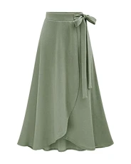Women's Bow High Waist Asymmetric Long Flared Casual Maxi Skirt Green 5XL