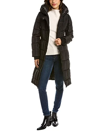 Women's Box Quilted Heavyweight Outerwear Puffer Down Alternative Coat, Black, XS