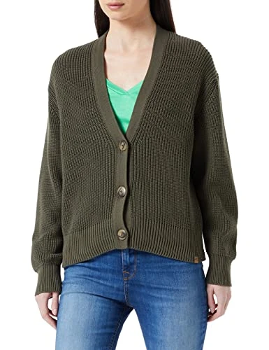 Women's Boxy Cardigan in Knitted Quality Sweater, Olive, XXL