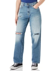 Women's Boyfriend fit 5 Pocket Trousers. Light wash. Jeans, Grey, 33