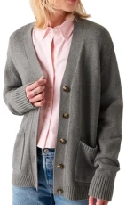 Women's Boyfriend Pocket Cardi Cardigan Sweater, Light Charcoal Heath, L Women's Boyfriend Pocket Cardi Cardigan Sweater, Light Charcoal Heath, L