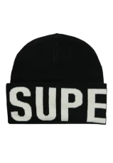 Women's Branded Knitted Beanie Hat Baseball Cap, Black, One Size