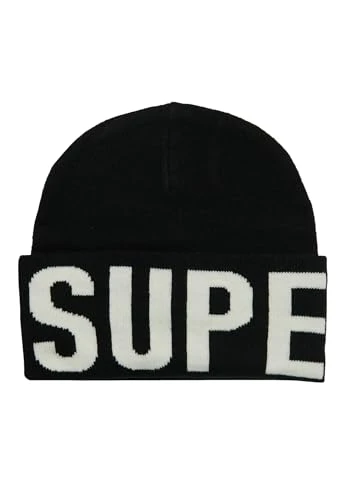 Women's Branded Knitted Beanie Hat Baseball Cap, Black, One Size