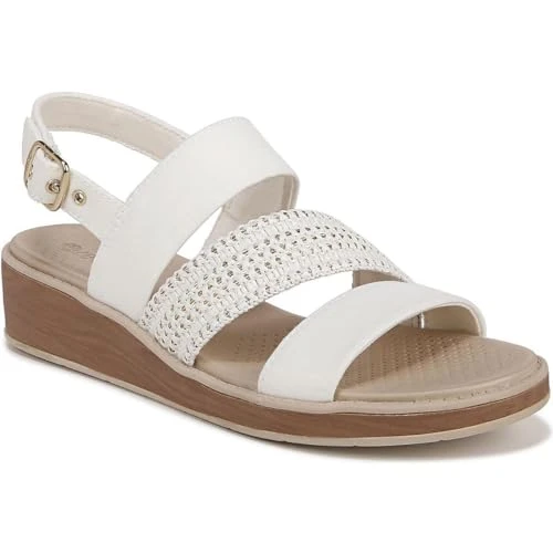 Women's Bravo Casual Strappy Wedge Sandals, Bright White Faux Leather, 8.5 Wide