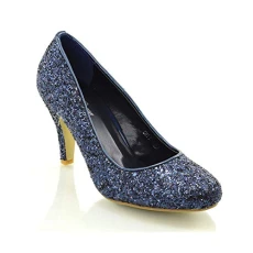 Women's Bridal wedding Low Heel Sparkly Prom Party Court Shoes, NAVY GLITTER, 6 UK