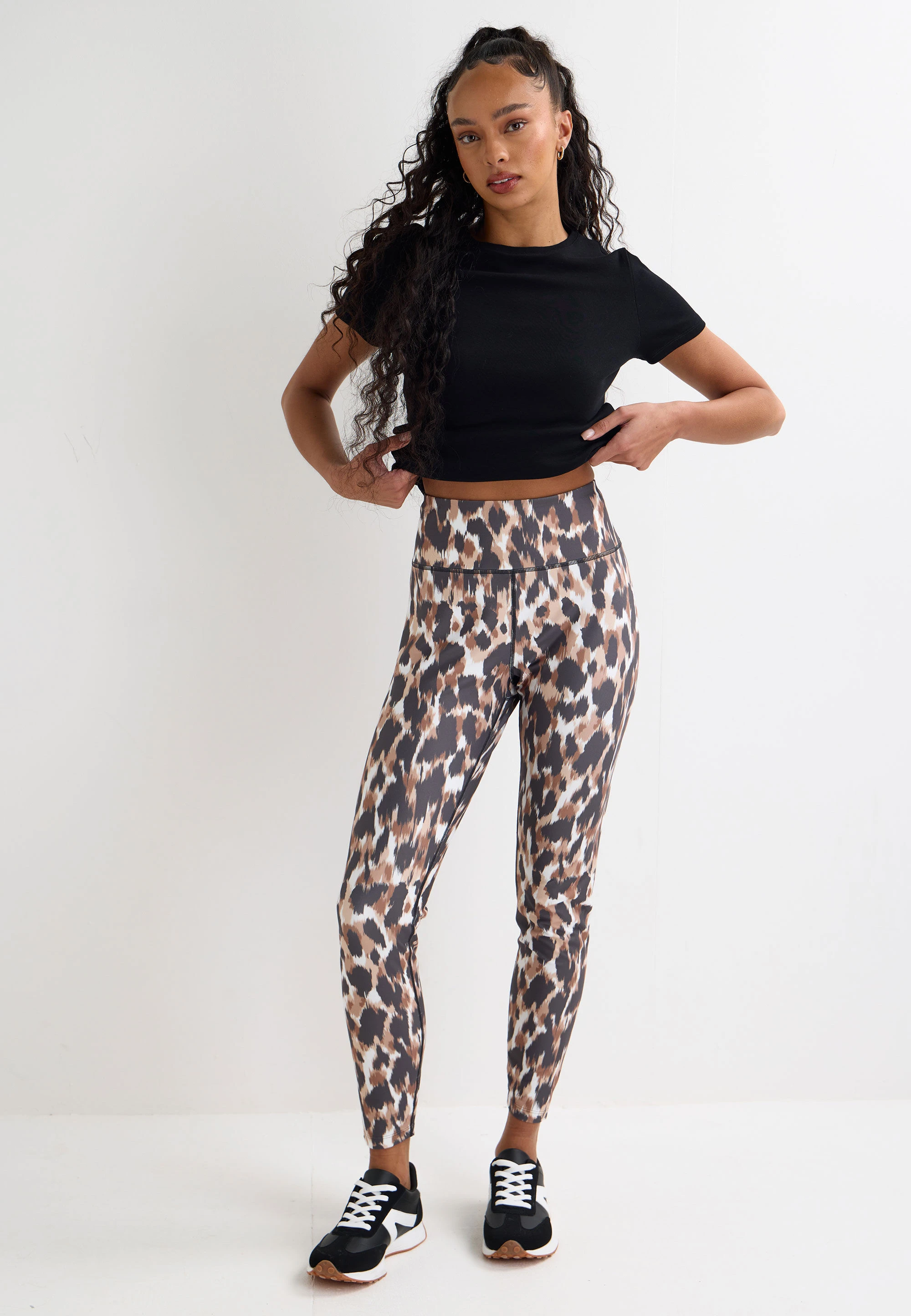 Womens Brown Animal Print Active Leggings