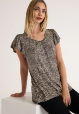 Womens Brown Leopard Print Gypsy Top