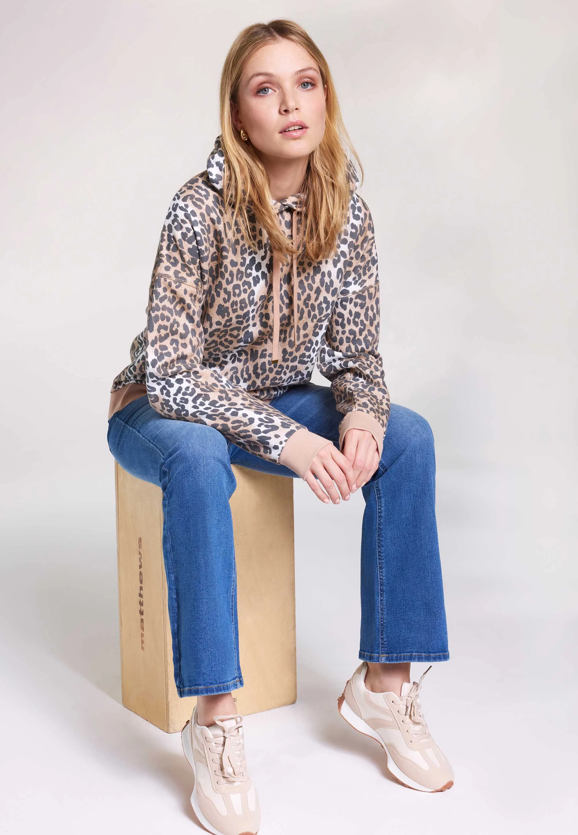 Womens Brown Leopard Print Hooded Sweatshirt