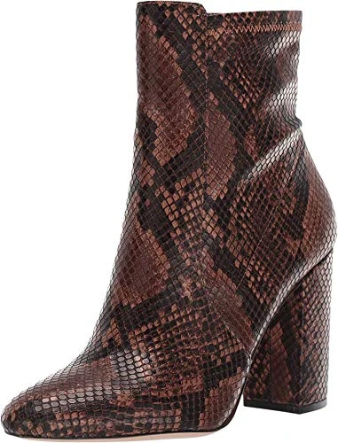 Womens Brown Snake-Embossed Comfort Cushioned Aurella Almond Toe Block Heel Zip-Up Booties UK Size 3