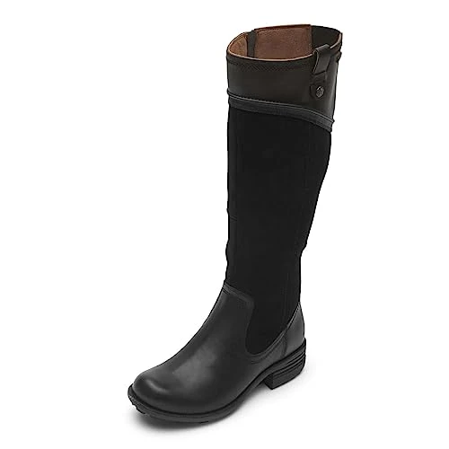 Women's Brunswick Tall Extended Calf Boot Fashion, Black Leather/Suede Waterproof, 4.5 UK