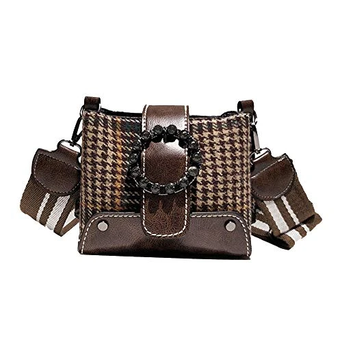 Women's Bucket Bags Messenger Wide Shoulder Strap Casual Practical Small Square Bag Coffee