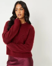 Women's Burgundy Brushed Knitted Jumper