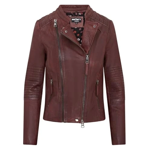 Womens Burgundy Classic Quilted Biker Leather Jacket