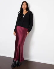 Women's Burgundy Maxi Satin Slip Skirt