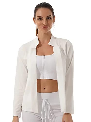 Women's Business Casual Blazer Basic Long Sleeve Solid Work Suit Smart Active Jacket Cardigan White M