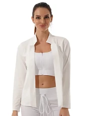 Women's Business Casual Blazer Basic Long Sleeve Solid Work Suit Smart Active Jacket Cardigan White M