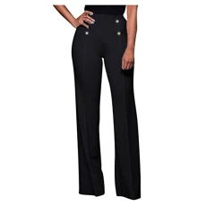 Women's Business Casual Office Work Suit Pants Classy High Waist Double Breasted Sailor Pants Wide Leg Palazzo Lounge Formal Dress Pants Solid Long Slacks Pants with Pockets Black