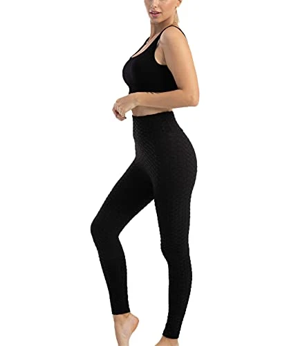 Women's Butt Scrunch Push Up Leggings Pants High Waist Stretch Gym Workout Yoga Pants Anti-Cellulite Compression Leggings Black