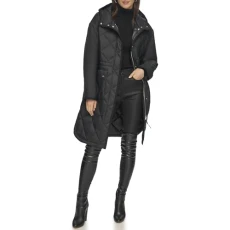 Women's Button Down Long Quilted Coat, Black, XS Women's Button Down Long Quilted Coat, Black, XS