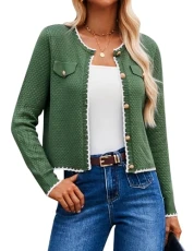 Women's Button Work Cardigan Long Sleeve Crew Neck Contrast Color Knitwear Summer Autumn Sweater Cardigans Dark Green S Women's Button Work Cardigan Long Sleeve Crew Neck Contrast Color Knitwear Summer Autumn Sweater Cardigans Dark Green S