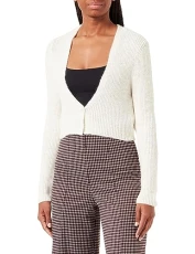 Women's Buttoned Crop Cardigan Sweater, Light Beige, L