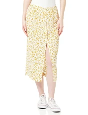 Women's Buttons Through Split MIDI Skirt, Floral AOP Bright White/Yellow, S Women's Buttons Through Split MIDI Skirt, Floral AOP Bright White/Yellow, S