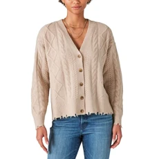Women's Cable Cardigan, Light Camel, XXL