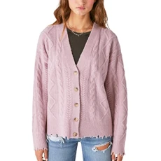 Women's Cable Cardigan Sweater, Dawn Pink, L