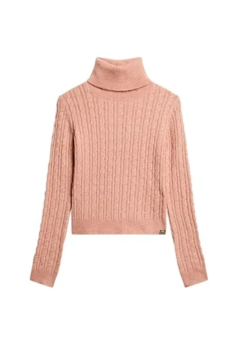 Women's Cable Knit Bodycon Turtleneck Sweater, Covered Rose, 8