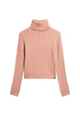 Women's Cable Knit Bodycon Turtleneck Sweater, Covered Rose, 8 Women's Cable Knit Bodycon Turtleneck Sweater, Covered Rose, 8