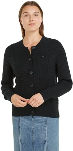 Women's Cable Knit Cardigan, Black (Black), XXS