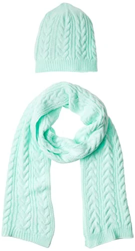 Women's Cable Knit Hat and Scarf Set, Mint Green, One Size