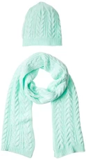 Women's Cable Knit Hat and Scarf Set, Mint Green, One Size