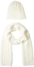 Women's Cable Knit Hat and Scarf Set, Snow White, One Size
