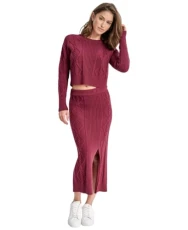 Women's Cable Midi Skirt, Burgundy, XS