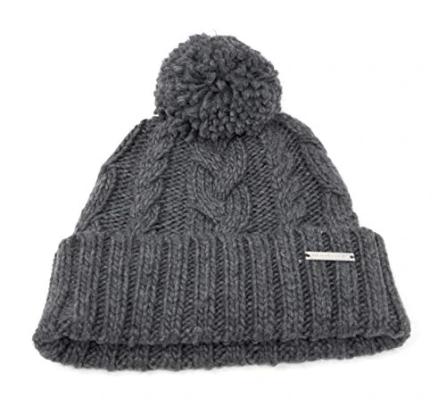 Womens Cableknit Pom Pom Cuffed Beanie (Derby Grey)