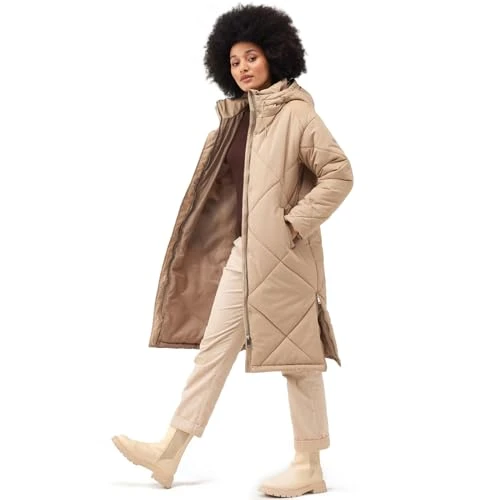 Womens Cambrie Quilted Warm Winter Long Jacket - Barleycorn - 14